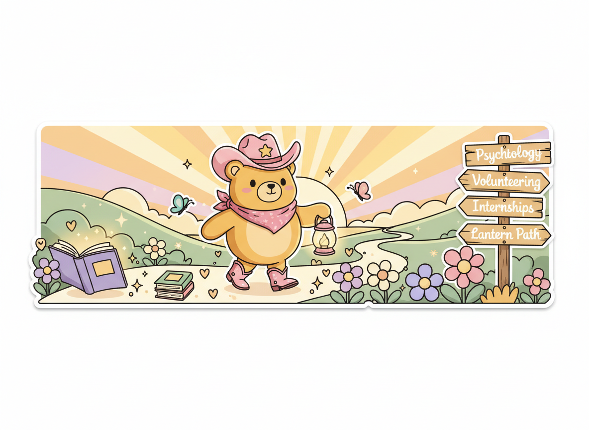 Boots the Bear carrying a glowing lantern along the winding path from an open book toward journey signposts